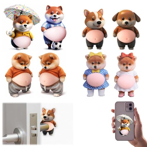 8 Stück 3D Shiba Inu Dog Belly Sticker, Shiba Inu Aufkleber, weiche Schutzpads mit selbstklebender Rückseite, niedliche Deko für Handy, Auto, Türen und Wände, Stress abbauen durch Drücken des Bauchs