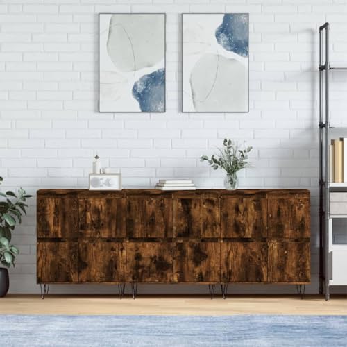Xichuzi Aparadores 3 Piezas Madera contrachapada Roble Ahumado, Aparadores para Salon, Aparador Entrada Recibidor, Aparador Cocina, Vitrinas para Salon, Muebles Auxiliares 3190202