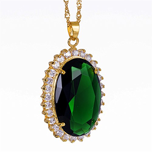 RIZILIA Lady Fashion Jewellry 1 Oval Cut Green Emerald Gem Gold Tone Pendant Necklace2