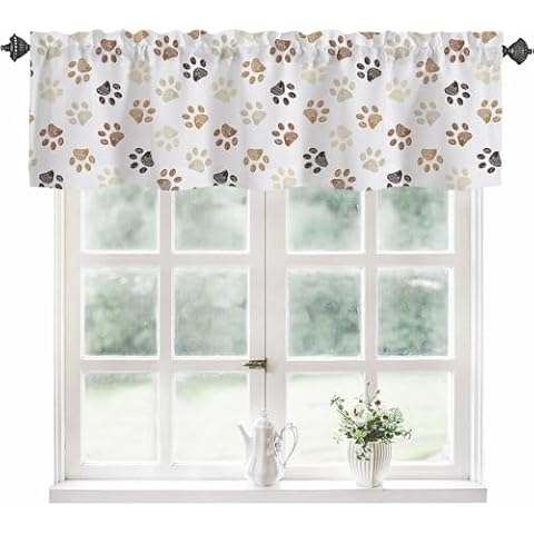 Brown Dog Paw Prints Semi Sheer Valance Curtains Cover