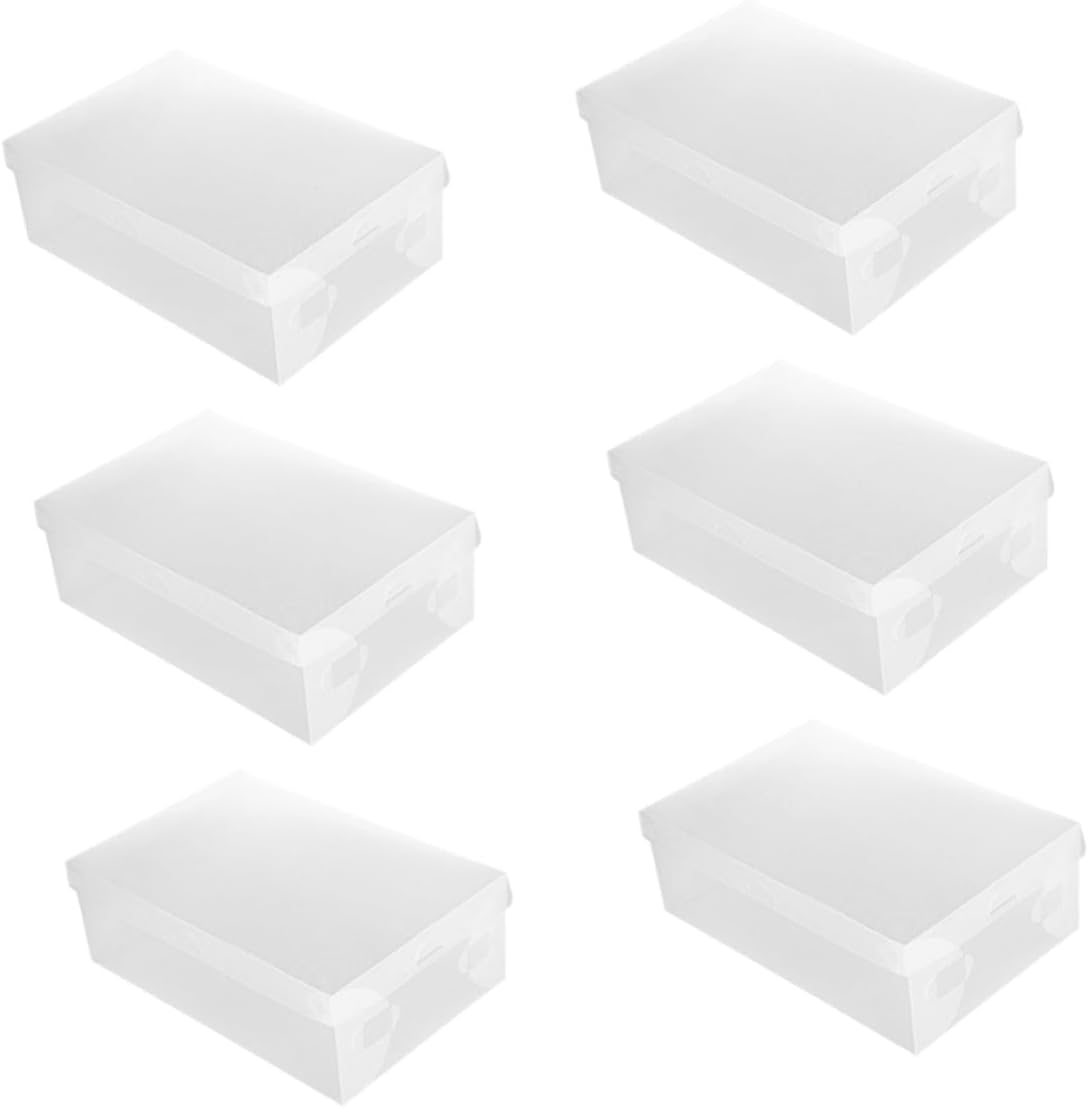 6pcs White Flip-top Shoe Storage Boxes 33x20x12cm Plastic Shoe Organizer Containers for Home Dust-proof Closet Storage