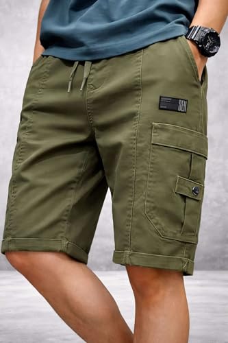 Image of Men's Cotton Twill Cargo Shorts, Regular Fit, Drawstring Waist, Mid Rise, Casual Style, 4 Pockets