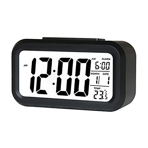 HUIOP Reloj despertador digital inteligente con botón de recordatorio de fecha y temperatura en la parte superior Reloj de escritorio rectangular con pilas con luz nocturna para dormitorio Niños Niñas