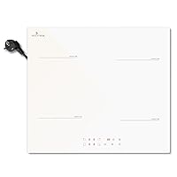 DELITEER Piano Cottura a Induzione Bianco 4 Fuochi con Spina, Piastra a Induzione da Incasso 60CM