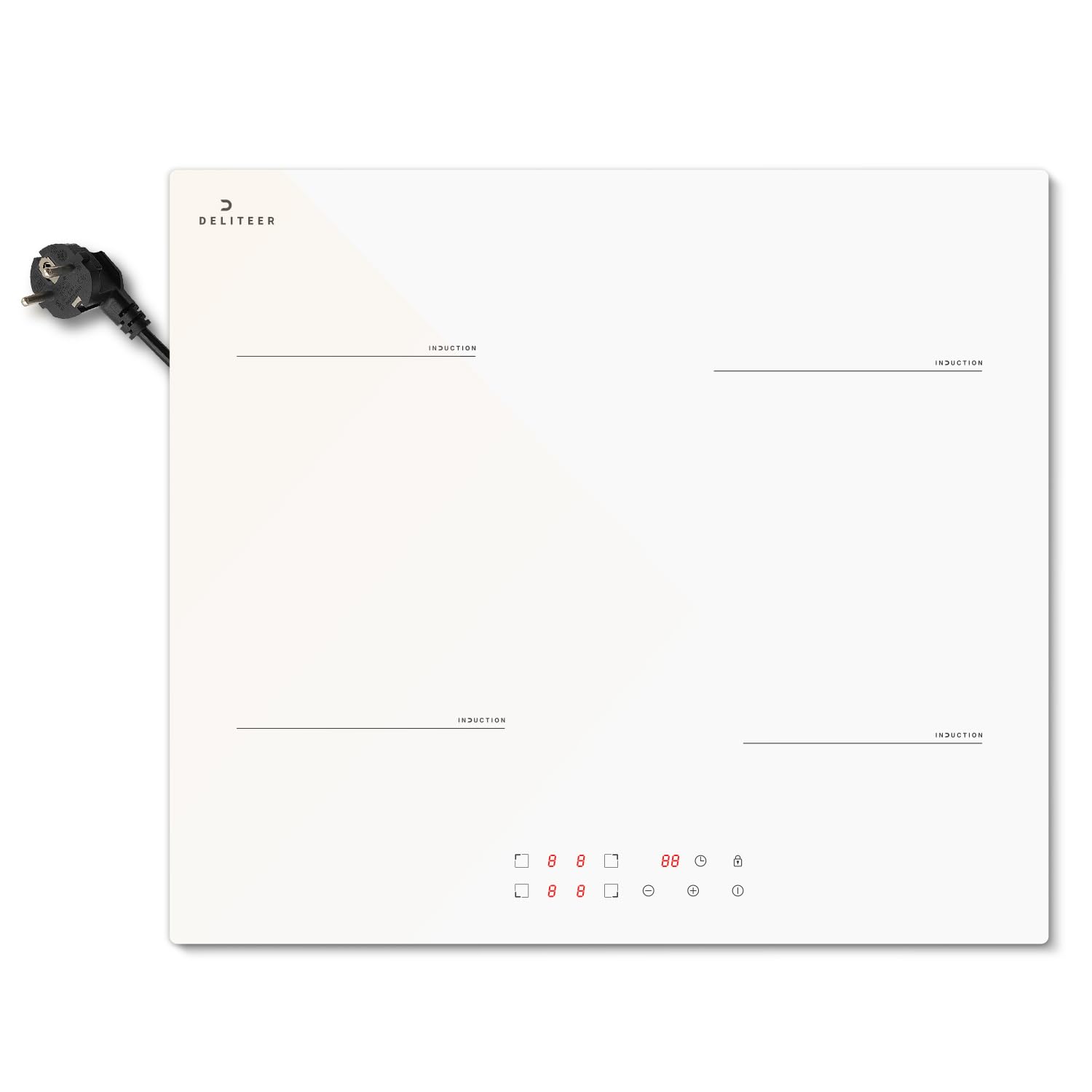 Piano Cottura a Induzione Bianco 4 Fuochi con Spina, Piastra a Induzione da Incasso 60CM, 3500W, Funzionamento Touch, Blocco di Sicurezza, Protezione da Surriscaldamento, 220V