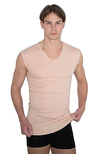 Men's Invisible Sleeveless v-Neck Business Undershirt 100% Organic Cotton Nude Beige4