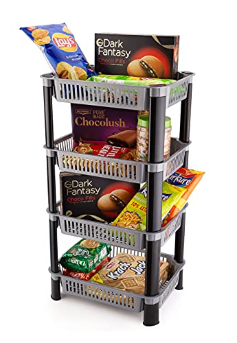 Image of U-Max Multi Tire Kitchen Storage Rack, Plastic Utility Shelf Organiser, Space Saving Storage Solution, Revolving Vegetable Rack (Silver-Regular, 4)