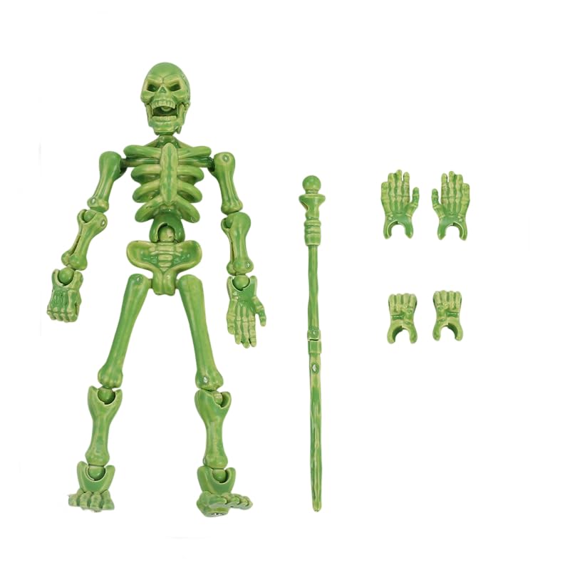 Posable Skeleton Action Figure with Movable Joints, Full Body Assembly Model, Halloween Collectible Table Ornament for Kids，Green