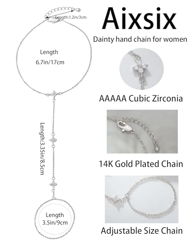 Gold Bracelets for Women 14K Gold Plated Hand Chain Bracelet Dainty Trendy Ring Chain Bracelet Charm Link Adjustable Cubic Zirconia Hand Bracelets Jewelry Gifts for Women