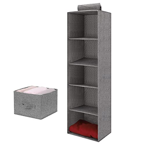 Venga amigos Étagère Suspendue 5 Niveaux Étagère de penderie à Suspendre avec 1 Tiroirs Pliable Rangement Suspendu pour Vêtements Chaussures Accessoires (Gris)