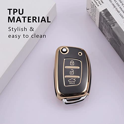 Image of Keycare TPU Key Cover Compatible for: Creta, Venue, i20 N line, Aura, Xcent, Active i20, Elite i20 flip Key (Non Push Button Start Models) (Gold Black)