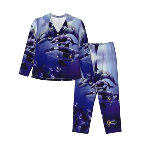 Ensemble de pyjama imprimé épaulard pour femme contre le froid nocturne