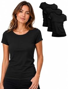 Basic Treasure 3 T-Shirts Femme, Manches Courtes, 3X Noir, M