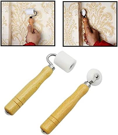 Lahviuu Wallpaper Decorating Roller,2Pcs Flat Pressure Roller Internal External Corner Seam Roller Wallpaper Edge Seam Roller Wood Wallpaper Flat Seam Roller for Home Decorating DIY Tool