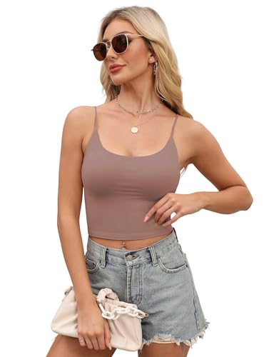 Image of Buauty 2 & 4 Packs Crop Tank Top for Women, Basic Solid Cropped Double Layer Spaghetti Strap Short Sleeveless Camisole