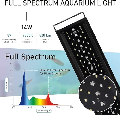 hygger Auto On Off LED Aquarium Light, Full Spectrum Fish Tank Light with LCD Monitor, 24/7 Lighting Cycle, Adjustable Timer, IP68 Waterproof, 3 Modes for Freshwater Planted Tank (14W(30-45cm))