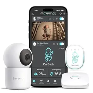 Sense-U Pro Smart Baby Monitor Bundle with 2.5K QHD Pan-Tilt-Zoom Camera: Tracks Breathing Movement, Rollover & Overheating with Cry Detection, Background Audio, Security Wi-Fi Video Camera asin的图片