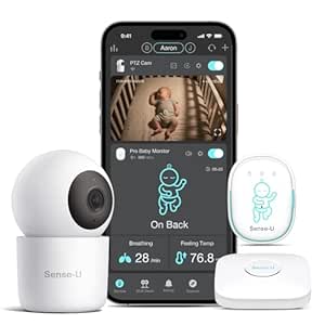 Sense-U Pro Smart Baby Monitor Bundle with 2.5K QHD Pan-Tilt-Zoom Camera: Tracks Breathing Movement, Rollover & Overheating with Cry Detection, Background Audio, Security Wi-Fi Video Camera asin的图片