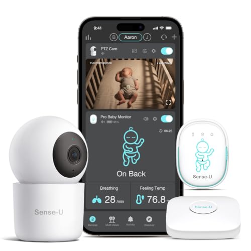 Image of Sense-U Pro Smart Baby Monitor Bundle with 2.5K QHD Pan-Tilt-Zoom Camera: Tracks Breathing Movement, Rollover & Overheating with Cry Detection, Background Audio, Security Wi-Fi Video Camera