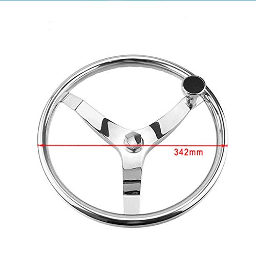 Credstar Stainless Steel Boat Steering Wheel ,3 Spoke 13-1/2" Dia With Spinner Knob , With 5/8" -18 Nut For Seastar And Verado #TOP3