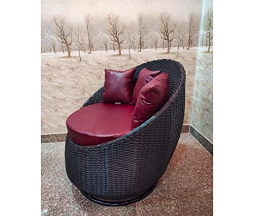 Image of Artic Fashion Apple Chairs Table Set 4+1 Wicker Patio Furniture Sets 4 Chair and 1 Table with Cushions for Garden Balcony Bedroom Powder Coated Frame Uv Protected Wicker (Brown+Maroon)