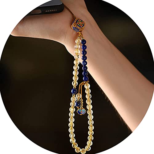 MUNANI mala beads,Rosary beads, Beaded Phone Charms Strap, Natural Citrine Crystal Beads Wrist Strap for Phone Case, Fortune Good Luck Cell Phone Ornaments,Yellow (Color : Yellow)