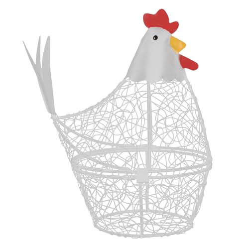 iplusmile Panier à Œufs en Forme de Poule Blanc - Corbeille à Fruits en Fil Métallique pour Cuisine Style Campagne - Grand Porte-Œufs Décoratif et Aéré pour Décoration de Pâques et Comptoir (26x25cm)