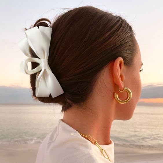 Miniatura 3 de Ayesha Pinzas para el pelo con lazo, 2 colores, lazos grandes, pinzas para mandíbulas, accesorios para el cabello para mujeres y niñas (negro y