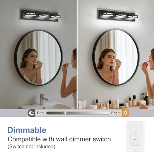 Image of LED Modern Bathroom Light Fixtures, 3-Light 24-Inch Dimmable 5CCT Adjustable Matte Black Vanity Lights for Bathroom Lighting Fixtures Over Mirror, 350 Rotatable Wall Lamp