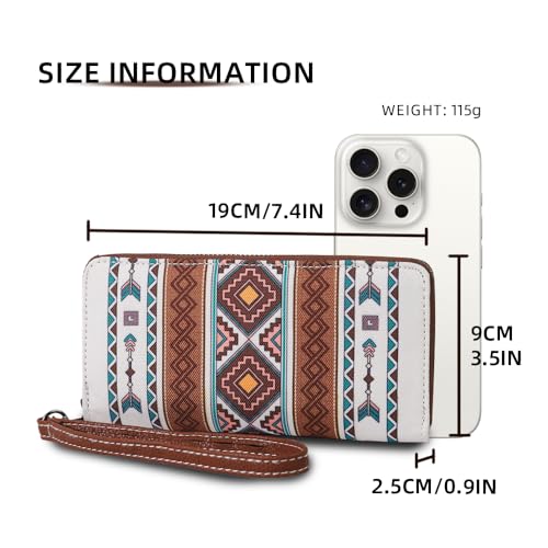 Boho Chic RFID Blocking Wallet – Waterproof Small Travel Wristlet with Geometric Patterns, Zippered Pockets & Card Slots, Perfect Handbag Companion (Beige)2