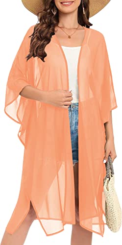 Indian Trendy Women's Solid Puff Sleeve Kimono Long Cardigan Loose Cover Up Casual Blouse Top Chiffon2