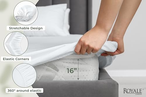 Image of Royale Linens 100% Organic Cotton Full Fitted Sheet Only - Percale Weave - Super Soft Deep Pocket Bottom Sheets - White Elastic Sheet - Full Size Fitted Sheets Only - (54 inchx75 inch+15 inch, White)