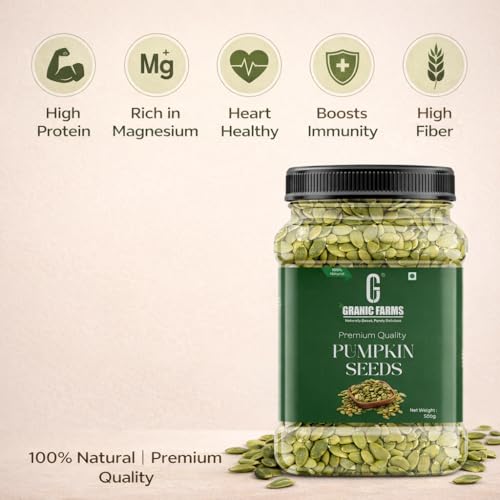 Image of Granic Farms Raw Pumpkin Seeds 500gm - Premium AAA Grade Superfood | High in Protein, Fiber & Antioxidants | Boosts Immunity & Supports Weight Management | Perfect Healthy Snack for Eating, Salads & Smoothies (500GM)