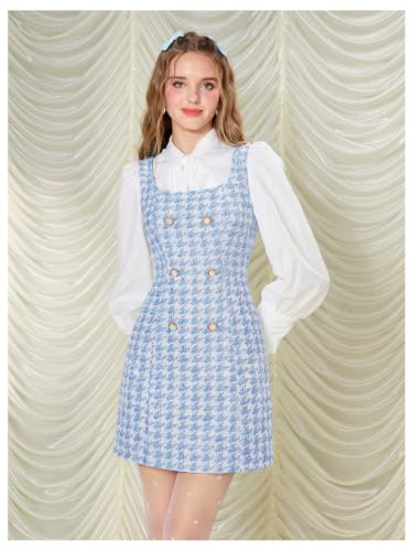 Image of Floerns Women's Plaid Tweed Sleeveless Square Neck Elegant Work Mini Dress