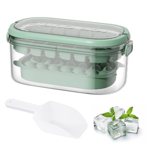 Cubiteras para hielo,cubitera silicona, formas redondas y cuadradas, capacidad para 54 cubitos de hielo, adecuada para whisky, cócteles, café, jugo (2 niveles, 1 cubo y cuchara)(verde)