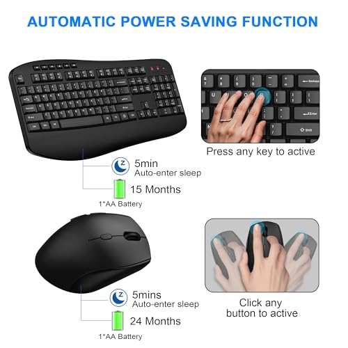 Image of Wireless Keyboard and Mouse Combo, EDJO 2.4G Full-Sized Ergonomic Computer Keyboard with Wrist Rest and 3 Level DPI Adjustable Wireless Mouse for Windows, Mac OS Desktop /Laptop /PC,Classic Black