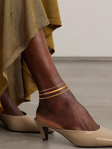 Image of Gold Anklets for Women Waterproof 14k Gold Plated Cuban Link Anklets Non Tarnish Rope Herringbone Ankle Chain Summer Beach Jewelry Gifts for Women