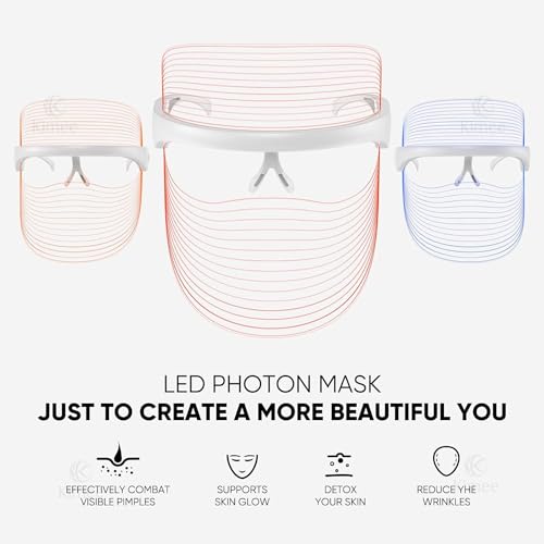 Image of KIMEE LED Face Mask for Men and Women | Photon Therapy Mask with 3 Color Light Modes | Anti-Aging, Acne, Wrinkle Removal | Skin Rejuvenation and Glowing Skin Facial Care at Home(NOT RECHARGABLE)