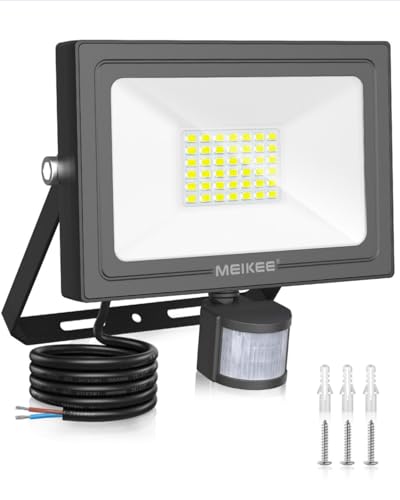 MEIKEE 30W Projecteur Led avec Détecteur de Mouvement 30s 2820LM Blanc Froid 6500K IP66 Étanche Éclairage de Sécurité Spot LED avec Detecteur pour...