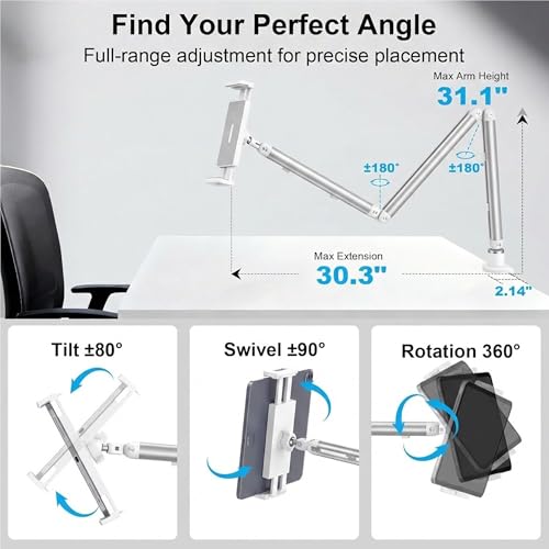 Image of iPad Holder For Desk, Adjustable Tablet Arm iPad Desk Mount with C-Clamp