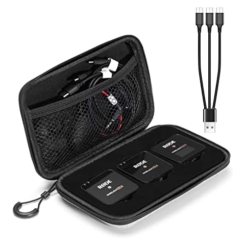 AFAITH Hard Travel Carrying Case and 3-in-1 USB C Charging Cord for Rode Wireless Go II, Storage Bag + 7.8'' USB C Cable Replacement for Rode Wireless Go II Cover