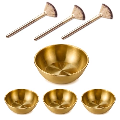 WYMRDOLS Facial Bowls 8-Piece Gold Face Mask Mixing Bowl Set with 4 Esthetician Bowls and 4 Facial Fan Brushes for Mud Cream Spa Salon & Home Skincare