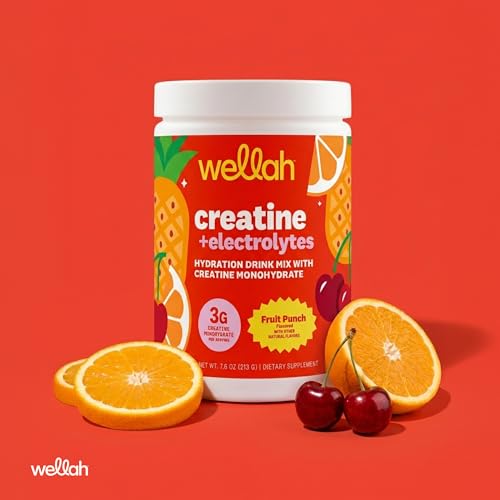 Image of Wellah Creatine + Electrolytes Powder (Fruit Punch) 30 Servings - Hydration Drink Mix with 3g of Creatine Monohydrate