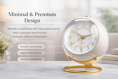 Image of Vintage Twin Bell Analogue Table Alarm Clock with Night LED Light Ideal for Students and Kids Bedroom (Twin Bell Cream Clock Small(Cream))(1-pcs)