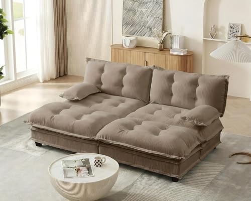 Image of 77 inch Sectional Sleeper Sofa with Ottoman, U Shaped Modular Deep Seat Couches for Living Room Apartment, Flexible Module Combination Cloud Sofa with Spring Support, Easy Assembly, Coffee