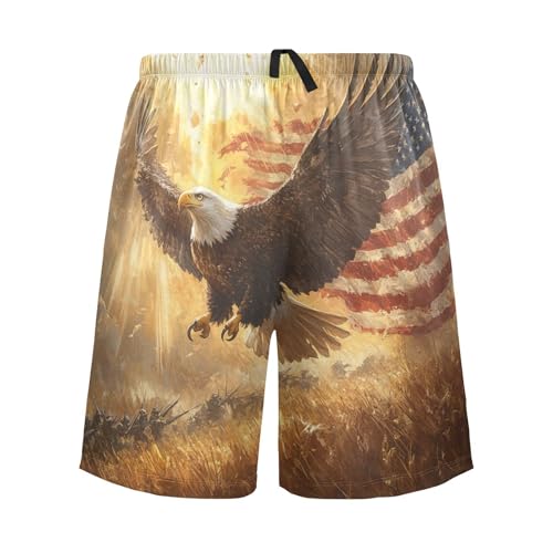 Bird Flag Golden Pajama Shorts for Men Lounge Pants Sleep Lounge Pant Mens Sleep Shorts with Pockets, S-XXL