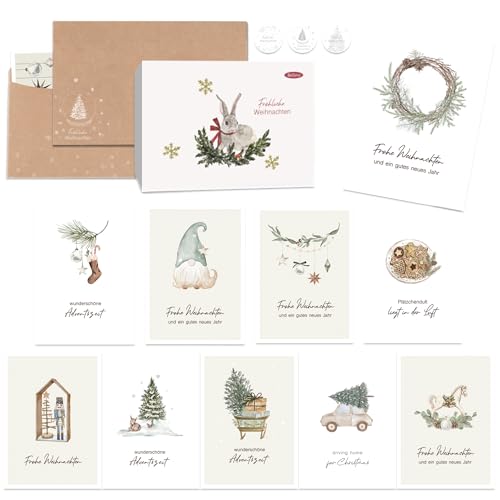 Weihnachtskarten mit Umschlag Set 30 Stück A6 Klappkarten zum Fest unterschiedlichen Motiven –...