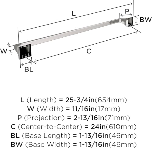 Image of Amerock Mulholland 24 inch Polished Nickel Towel Bar | Decorative bathroom hardware in durable Zinc /Stainless Steel construction; mounting hardware included for easy installation