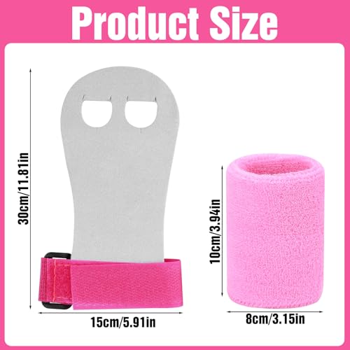 MBAIYO 2 Gymnastics Grips Wristbands Sets, Pink Gymnastic Hand Grips with Wrist Support for Kids Youth Palm Protection for Gymnastic Bars, Pull Up Workout & Exercise - Thumbnail 6