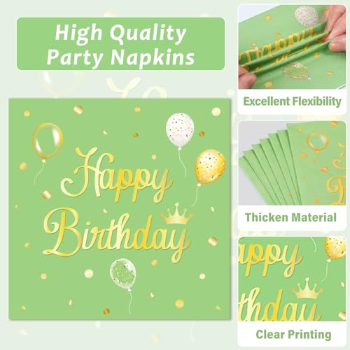 Image of Qyeahkj 100 Pcs Sage Green Birthday Party Supplies Olive Green Gold Paper Plates Napkins Forks Tableware Set Disposable Greenery Happy Birthday Party Decorations for Women Men Girls Favors Serve 25